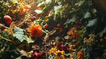 visual narrative of the composting process, emphasizing the natural breakdown of organic materials - obrazy, fototapety, plakaty