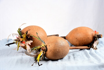 maraca percussion instrument cascara indigenous handmade instrument cultural gourd image