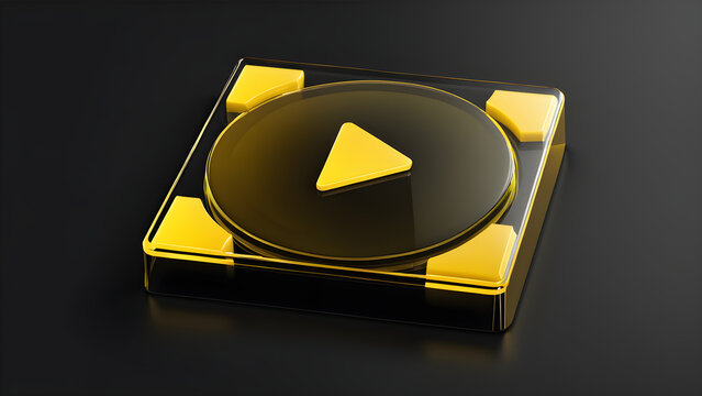 yellow play button icon isolated on black background.