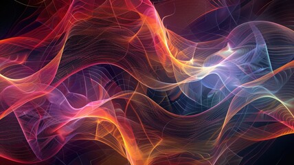 Ethereal colorful abstract energy waves - Ethereal energy waves intertwine, glowing with an array of colors portraying fluid dynamics and vibrancy