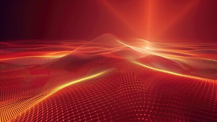Fiery red digital landscape with glowing lines - A fiery red digital landscape that depicts glowing lines resembling a molten lava flow or solar activity
