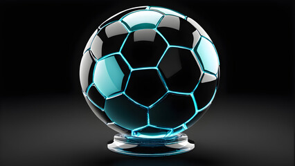 Naklejka premium glassy foot ball on a black background. soccer ball poster design. web design ball.