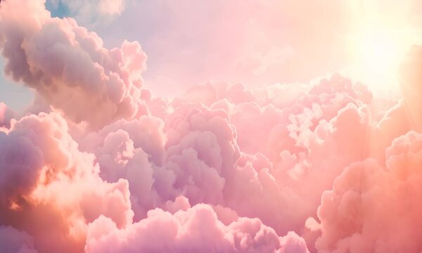 Pink clouds and sunlight. Dreamy sky concept.