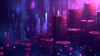 Fototapeta premium stack coins on purple background, finance, business, money, banner