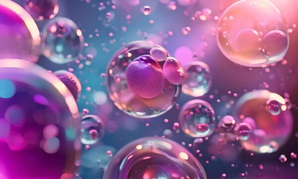 Bubbles with cells on a multicolored background. The concept of medicine and life sciences.