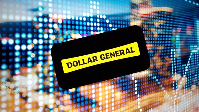 Konskie, Poland - March 02, 2024: Dollar General company logo displayed on mobile phone screen