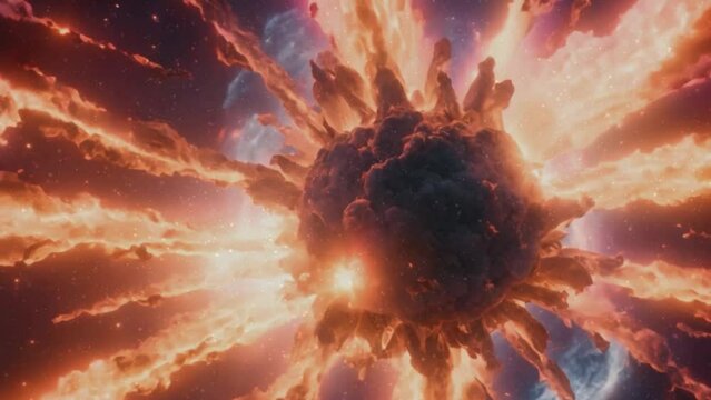 Action Explosion Particles in Space. A breathtaking glimpse into the dynamic and ever-changing universe. Futurustic Background. 