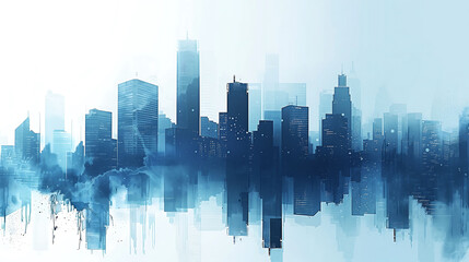 Fototapeta premium Blue Urban Skyline with Abstract Cityscape and Skyscrapers, Illustration Business District Design