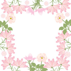 Vector frame with abstract pink flowers and leaves on white background for wedding,quotes, Birthday and invitation cards,greeting cards, print, blogs