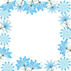 Fototapeta na wymiar Vector frame with abstract blue flowers and leaves on white background for wedding,quotes, Birthday and invitation cards,greeting cards, print, blogs