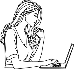 Woman working on laptop illustration