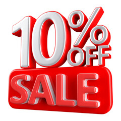10 percent off sale discount number red 3d render