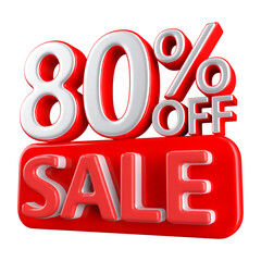 80 percent off sale discount number red 3d render
