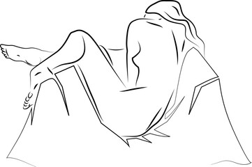 A beautiful woman sleeping on a sofa. Outline illustration. Vector illustration