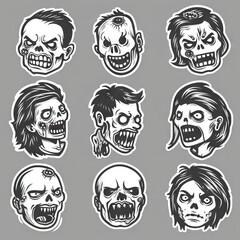 Zombie Man and Women. Sticker Collection. Multiple. Vector Icon Illustration. Icon Concept Isolated Premium Vector.