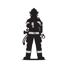 Naklejka premium Towering Firefighter Silhouette Defying the Inferno - Firefighter Illustration - Firefighter Vector 