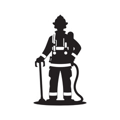 Courageous Firefighter Silhouette Epitomizing Bravery - Firefighter Illustration - Firefighter Vector
