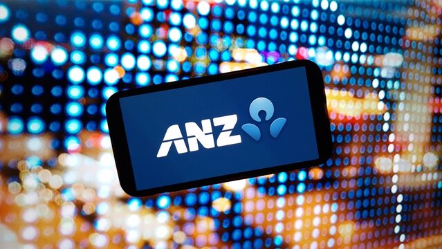Konskie, Poland - March 02, 2024: ANZ Bank company logo displayed on mobile phone screen