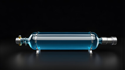 glassy oxygen cylinder on black background.
