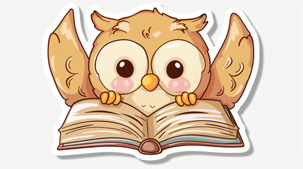 Sticker Happy Baby Owl with Book kawaii style