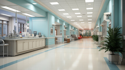 Abstract blur hospital background. Hospital Reception perspective