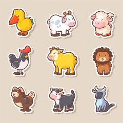 Farm Animals. Sticker Collection. Multiple. Vector Icon Illustration. Icon Concept Isolated Premium Vector. 