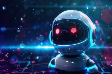 Futuristic robot with blue neon lights - A striking image of a stylized robot with glowing blue neon lights in an abstract digital environment