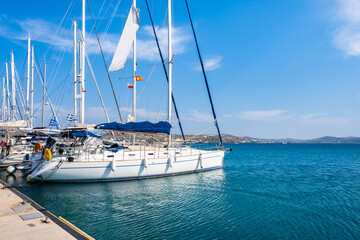 Sailing boats in Adamas port, Milos island, Cyclades, Greece - 749448753