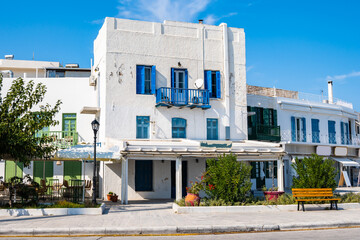 Traditional buildings in Adamas port, Milos island, Cyclades, Greece - 749448782