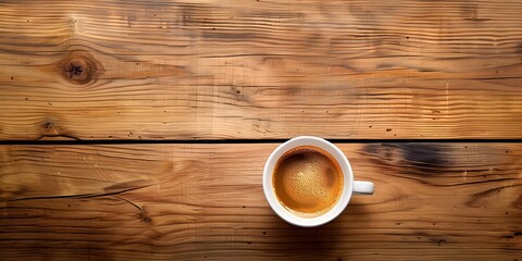 Fototapeta na wymiar Discover the beauty of minimalism in a photo, highlighting a single coffee cup on a sleek wooden table, where clean lines create a simple yet striking composition.