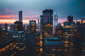 Fototapeta na wymiar Urban photo capturing the striking silhouette of a modern city skyline