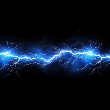 Un rayo de energía eléctrica horizontal. posotivos, negativos, tormenta elctrica, luz,  comienza poco a poco y se vuelve más intenso. Relámpago azul. Fondo negro