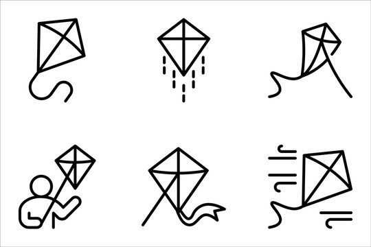 Kite line icon set, outline vector sign, linear style pictogram vector illustration on white background.