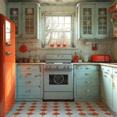 Kitchen in 60's style - obrazy, fototapety, plakaty