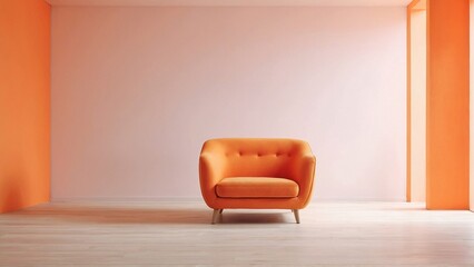 light orange wall white wooden floor and an empty room with an armchair