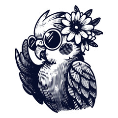 stylish cool parrot with a flower sketch © Satoru Sketches