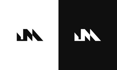 Letter JM, MJ minimal flat Logo design, fully Editable as Vector Format in Black and White Color palette. - obrazy, fototapety, plakaty
