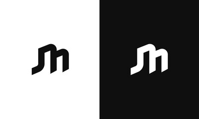 Letter JM, MJ minimal flat Logo design, fully Editable as Vector Format in Black and White Color palette.