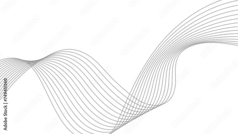 Wall mural abstract halftone flowing wavy gradient dots shape isolated on transparent background. technology ab