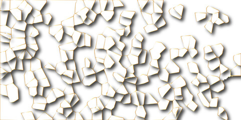 Abstract white paper cut shadows background realistic crumpled decoration textured with multi layers.Broken tiles mosaic seamless pattern.white gravel with golden line wallpaper. vector illustration. - obrazy, fototapety, plakaty
