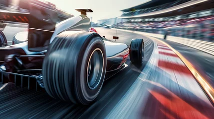 Foto auf Acrylglas race car formula 1 driver driving fast high speed in race track in motorsport challenge competition, with beautiful curve of circuit with high performance engine technology of motorsport © kunchainub
