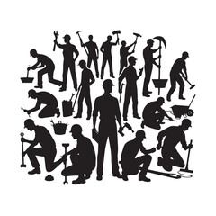 Dynamic Silhouette of a Laborer in Action - Labor Illustration - Labor Vector
