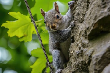 Squirrel on a tree in the forest.