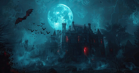 Obraz premium hunted spooky mansion background