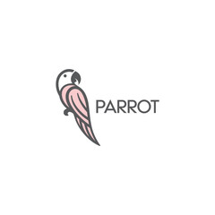 Minimalistic Parrot Logo Design Featuring Pink and Grey Color Palette