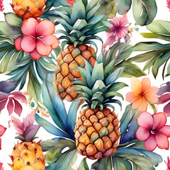 Watercolor pineapple pattern, generative ai