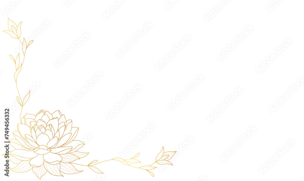 Wall mural golden lotus flower line art style vector illustration. vesak day with transparent background