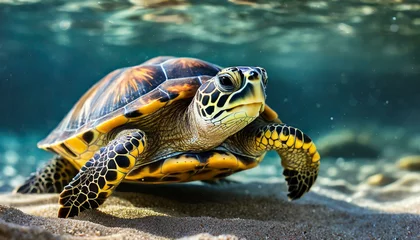 Foto op Canvas Close up beautiful realistic turtle under the sea © Ricardo