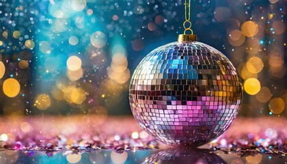 Mirror ball nightclub; blur bokeh of party festival, pink lights