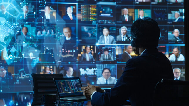 Diplomacy in the digital age World leaders in a virtual summit negotiating treaties with real time translations by AI interpreters